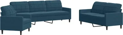 Produktbild von vidaXL 3-tlg. Sofagarnitur mit Kissen Blau Samt