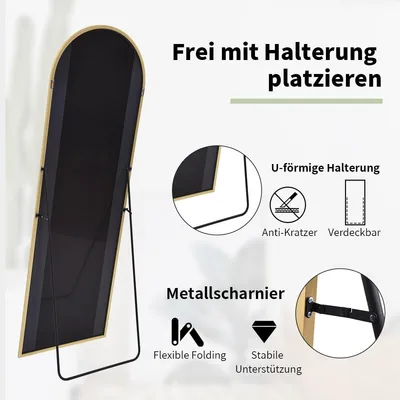 Produktbild von Koonmi Bogen Ganzkörperspiegel, 52 x 161 cm Gewölbter Standspiegel Groß in voller Länge, an der Wand montiert, lehnend, Gold