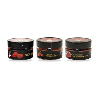 Imagen del producto de TubeORIGINAL Set regalo «Calabria Piccante» – 'Nduja 95 g, Crema de guindilla 90 g, Compota de guindilla 110 g