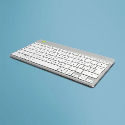 Produktbild von R-Go Tools Ergonomische Tastatur R-Go Compact Break, kompakte Tastatur mit Pausensoftware, QWERTY (IT), Bluetooth, Weiß, Mini, Kabellos, Bluetooth, Scherenschalter, QWERTY, Weiß