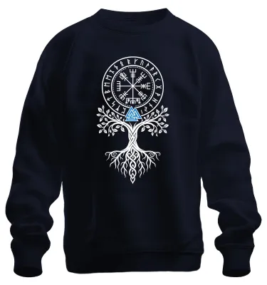 Produktbild von Wikinger Valknut Vegvisir Weltenbaum Yggdrasil Runen Odin Sweatshirt Pullover, Navy, S