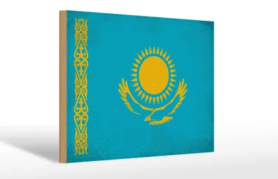 Produktbild von Holzschild Flagge Kasachstan 30x20cm Kazakhstan Vintage