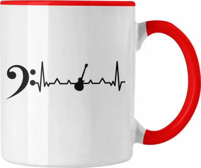 Produktbild von Trendation - Bassist Tasse Geschenk Bass-Spieler Geschenkidee Kaffee-Becher Herzschlag (Rot)