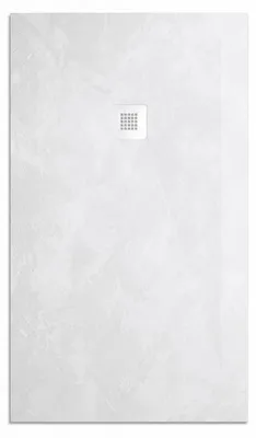 Produktbild von Mineralguss-Duschwanne extra flach Spachteloptik SILEX weiss 70x120 cm Edelstahl in gleicher Farbe Auslaufschutz in Farbe