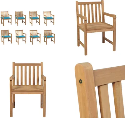 Produktbild von vidaXL Gartenstühle 8 Stk. mit Blauen Kissen Massivholz Teak - Gartenstuhl - Gartenstühle - Gartensessel - Holzstuhl