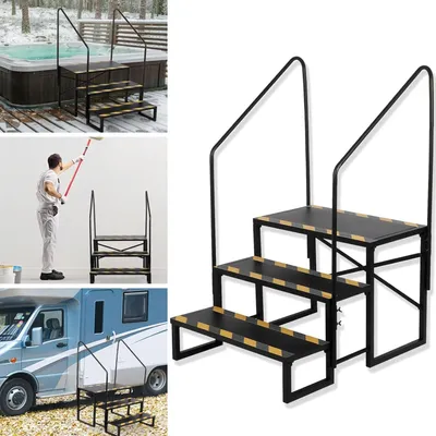 Zdjęcie produktu dla Campertrap, schodki dla kamperów, 3 stopnie, udźwig 200 kg, z 2 poręczami, stopnie antypoślizgowe