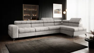 Produktbild von Ecksofa PUDDING MAXI Breite 350cm L-form Ecke mit einstellbare Kopfstützen und Schlaffunktion, Farbe PERLE BEIGE Infinity 01 Stoff , Couchgarnitur, Sofagarnitur, Schlafsofa, Wohnzimmer sofa mit Bettkasten