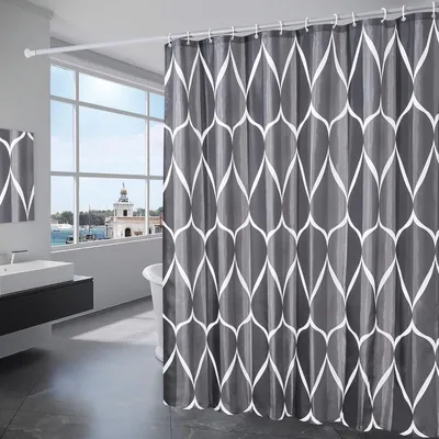 Produktbild von Duschvorhang, 180 x 200 cm, wasserdichtes Polyestergewebe, maschinenwaschbar, mit 12 Haken, schwarz