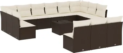 Produktbild von vidaXL 14-tlg. Garten-Sofagarnitur mit Kissen Braun Poly Rattan