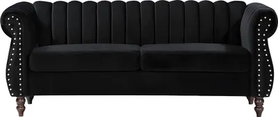 Produktbild von TRUMBO 3-sitziges Chesterfield-Sofa aus schwarzem Velours