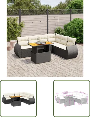 Produktbild von The Living Store 7-tlg. Garten-Sofagarnitur mit Kissen Schwarz Poly Rattan