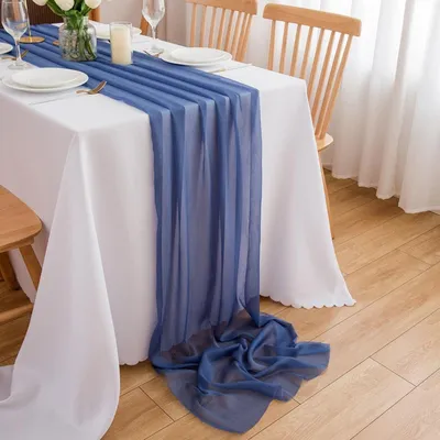 Productafbeelding van Chiffon tafelkleed, bruiloftdecoratie, blauwe stof, 70 x 300 cm