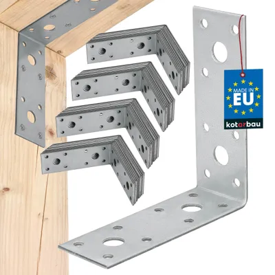 Obrázok produktu pre KOTARBAU® Sada 50 ks uhlových spojok, uhlové spojky pre ťažké zaťaženie 100x100x35 mm, pozinkovaná oceľ, uhlové spojky, stabilné, odolné, spojky na nosníky, strieborné