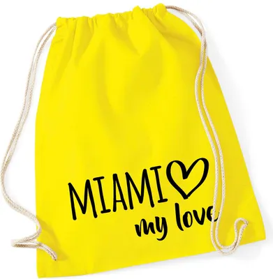 Produktbild von Huuraa Turnbeutel Miami my love 12 Liter Yellow Baumwolle Rucksack Geschenkidee
