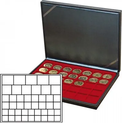 Produktbild von Lindner 2364-2745E Münzkassette NERA M mit dunkelroter Münzeinlage mit 45 rechteckigen Fächern für Münzen/Münzkapseln bis Ø 24, 28, 39 und 44 mm