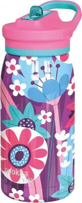 Produktbild von Quokka Kids Pop, Edelstahlflasche / Thermoskanne mit Strohhalm Blooming Garden, 445ml, 40248