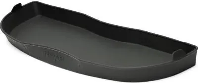 A black plastic tray with slightly raised edges and a curved shape, displayed against a white background.