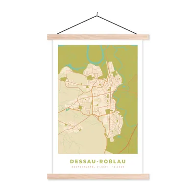 Produktbild von MuchoWow® Textilposter Jahrgang - Karte - Dessau-Roblau - Stadtplan - Karte 40x60 cm mit holzfarbenen Rahmen - Poster