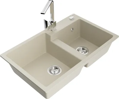 Produktbild von Mexen Tomas 2-Becken-Granitspüle mit Mischbatterie Rita, Beige - 6516-69-670300-00