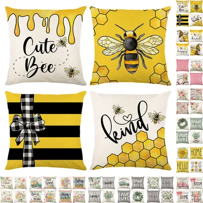 Produktbild von Blumen Kissenbezug 45x45 4er Set Kissenhülle Leinen Sofakissen Moderne Aquarellmalerei Dekokissen Kissenbezüge für Sofa Schlafzimmer Couch Kissen