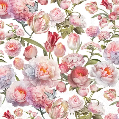 Produktbild von Servietten Papier 33x33cm 3-lagig Rosen & Tulpen Blumen Motiv 20 Stk.