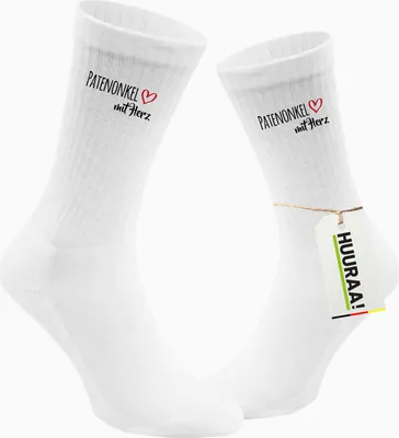 Produktbild von Huuraa Uni Socken Patenonkel mit Herz 42/46 White Baumwolle Tennissocken Geschenkidee