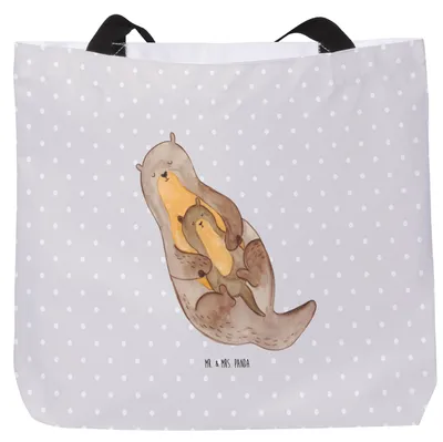 Produktbild von Mr. & Mrs. Panda Reisetasche Otter Kind - Grau Pastell - Geschenk, Mutter, Geburt, Familie, Strandtasche, Einkaufstasche, Tote Bag, Tasche, Baby, Mama, Laptoptasche