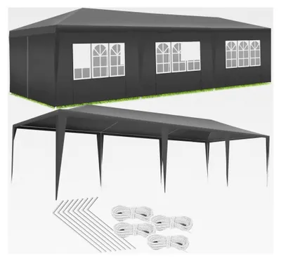 Produktbild von Pavillon Garten 9 x 3 m, Gartenzelt, Partyzelt, 8 Seitenteile, wasserdicht, UV-Schutz, Terrassenüberdachung, Balkon Schutz - grau