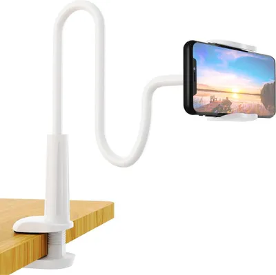 Obrázek produktu pro Držák mobilního telefonu na lůžko s husím krkem - Nastavitelný držák s flexibilním ramenem a upevňovací sponou
