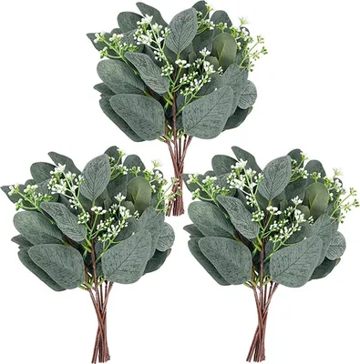 Produktbild von 20 Stück Künstliche Eukalyptus-Deko Zweige, künstliche Eukalyptus Blätter, Grüne Zweige für Hochzeit, Tafelaufsatz, Blumenarrangement, Landhaus Heimdekoration