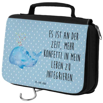 Produktbild von Mr. & Mrs. Panda beauty case Wal Konfetti - Blau Pastell - Geschenk, Geburtstag, Motivation, Meer, Abnehmen, Kosmetikbeutel, Kosmetiktasche, Waschtasche, Neustart, Wale
