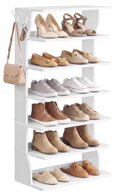 Produktbild von VASAGLE Schuhregal mit 7 Ebenen, Platzsparendes Standregal aus Holz, 52 x 30 x 110,5 cm, Weiß, KI-generiertes Bild