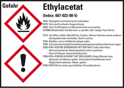 Produktbild von Dreifke® Aufkleber I GHS-Etikett Ethylacetat, GefStoffV/GHS/CLP, Folie, 148x1...