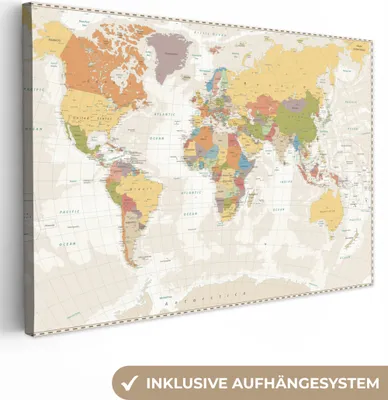 Produktbild von OneMillionCanvasses® - Leinwandbilder - 150x100 cm, Weltkarte - Retro - Farben - Pädagogisch - Statistisch, Wandbilder Kunstdruck Wanddekoration