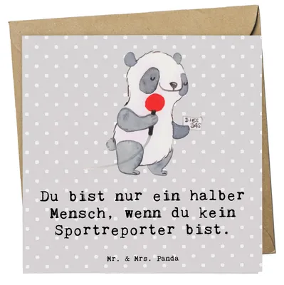 Produktbild von Mr. & Mrs. Panda Grußkarte Sportreporter Herz - Grau Pastell - Geschenk, Klappkarte, anlasskarte, doppelkarte, Glückwunschkarte, faltkarte