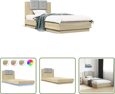 Produktbild von The Living Store Bettgestell mit Kopfteil & LED-Leuchten Sonoma-Eiche 100x200 cm