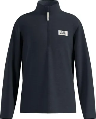 Dunkelblauer Mid Layer mit Stehkragen und halbem Reißverschluss aus Grid-Fleece mit Odlo-Logo auf der Brust