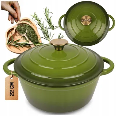 Produktbild von HAGE Emaillierter Gusseisentopf 22cm 3L Olivgrün