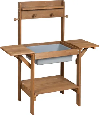Produktbild von roba Matschküche Midi, Kinder-Outdoor-Gartenküche für Wasser & Sand, wetterfest, Massivholz, teak