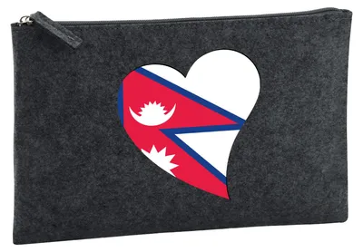 Produktbild von Huuraa Kulturbeutel Nepal Flagge Herz 1 Liter Charcoal Filz Kosmetiktasche Geschenkidee