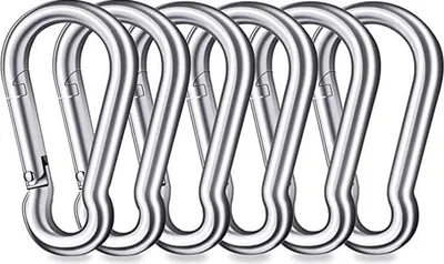 Produktbild von 8 Stück Karabinerhaken Groß Karabiner φ8x80mm Karabin Edelstahl Karabiner mit Federhaken Feuerwehrkarabiner Belastbar, Angeln Klettern Karabiner für Schaukel, Markisen, Wandern