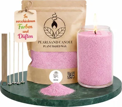 Produktbild von Kerzensand mit Duft 450g Wachsgranulat DIY Kerzen ohne Schmelzen Dochte inkl., Farbe:Rose