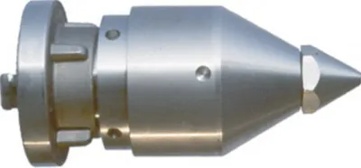 A close-up studio shot of a metal nozzle.