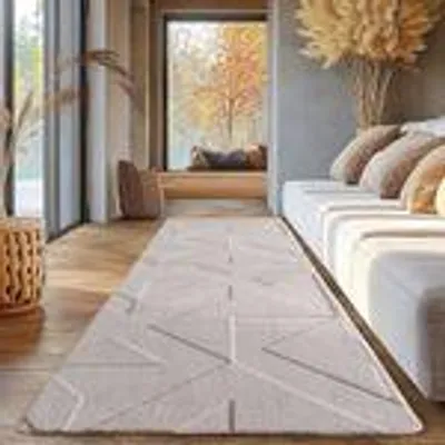 Produktbild von Skandinavischer Teppich Boho Design Einfarbig Beige und Creme Waschbarer Teppich, Größe: 80 x 250 cm, Farbe: Creme-3