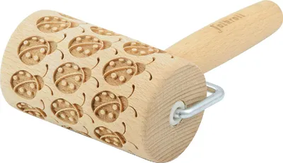 Obrázok produktu pre Folkroll valček na cesto beruška, mini, 9,5 cm, valček, reliéfny valček, vzor, motív, valček, bukové drevo, 330784