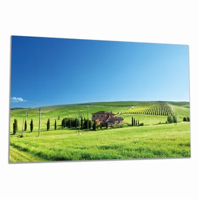 Produktbild von Wallario Herdabdeckplatte aus Glas, Größe 90 x 52 cm 1-teilig, Motiv Farm in der Toskana