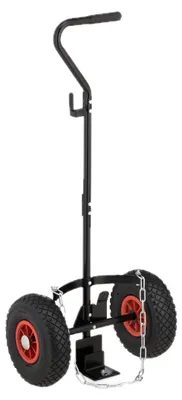 Zdjęcie produktu dla Wózek transportowy Relaxdays do butli gazowych, na butle 3 i 5 kg, opony pneumatyczne, stal, wózek do butli gazowych, czarny/czerwony