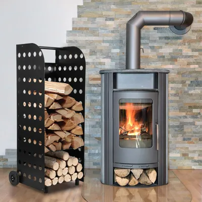 Image de Étagères mobiles pour bois de chauffage Peviasot, 42 x 35 x 112 cm, chariot en acier noir pour bois de chauffage, capacité de charge de 60 kg