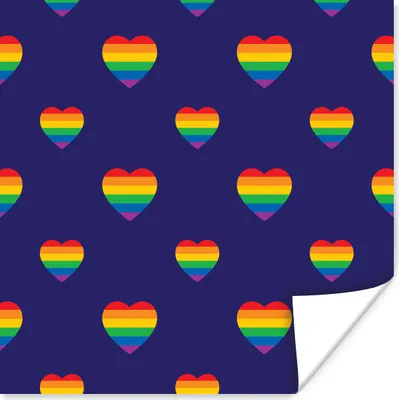 Produktbild von MuchoWow® Poster Eine Illustration von Herzen in Regenbogenfarben auf einem lila Hintergrund 100x100 cm - Babyzimmer