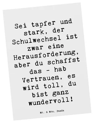 Produktbild von Mr. & Mrs. Panda Postkarte Spruch Einen Schulwechsel bewältigen - Weiß - Geschenk, Neuanfang, Zuversicht, bildkarte, wundervoll, Stärke, Schule, Postkarten, Vertrauem